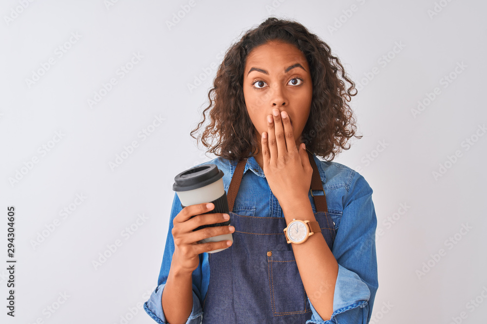 Scared Shocked Woman Isolated On Gray Background Stock Photo