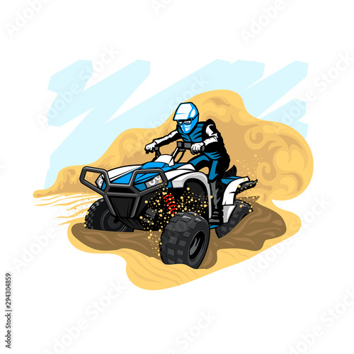 Quad Bike in desert with dust and sand