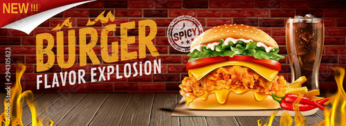 Hot fried chicken burger banner ads