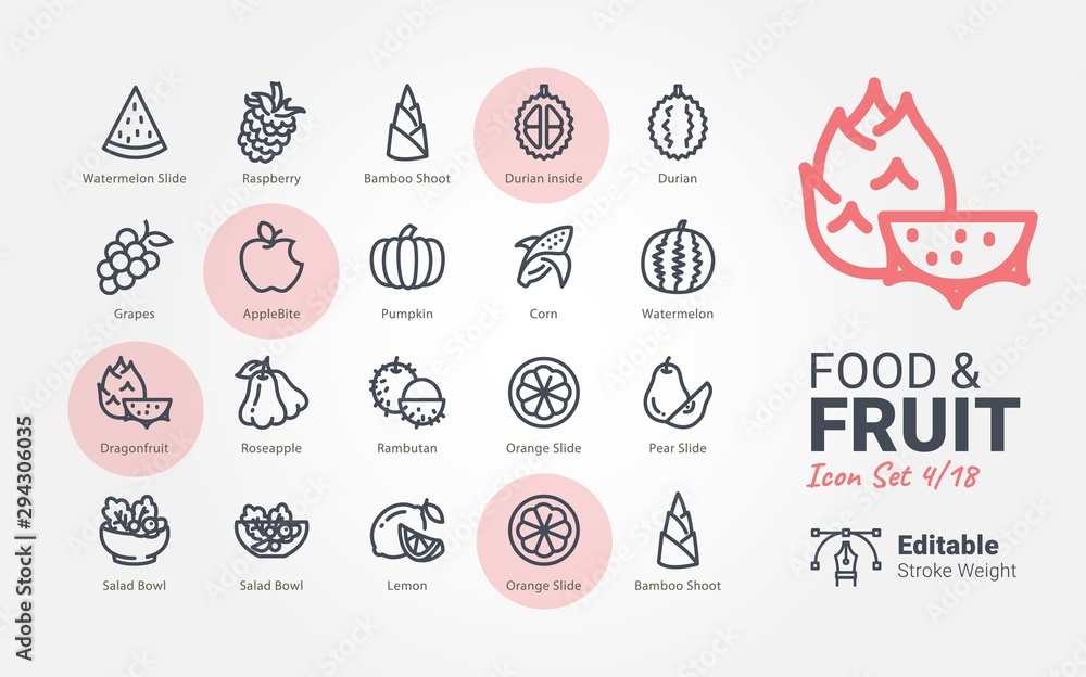 Naklejka Food & Fruit vector icon collection