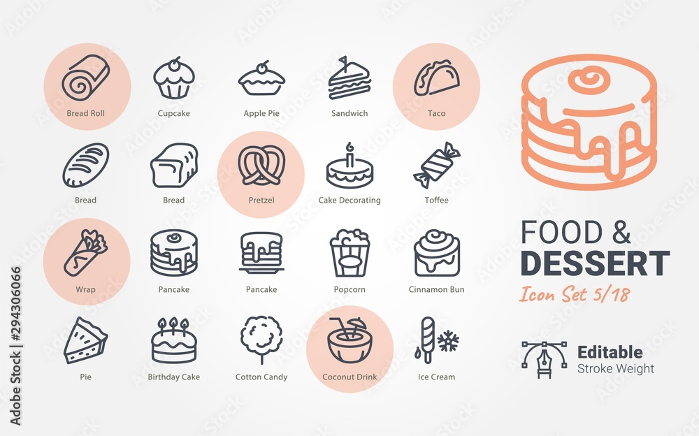 Naklejka Food & Dessert vector icon collection