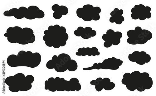 Clouds on isolation background. Doodles on white. Hand drawn samples. Black and white illustration