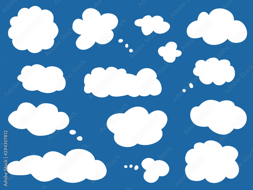 Clouds on isolation background. Sketchy doodles. Hand drawn infographic elements for work