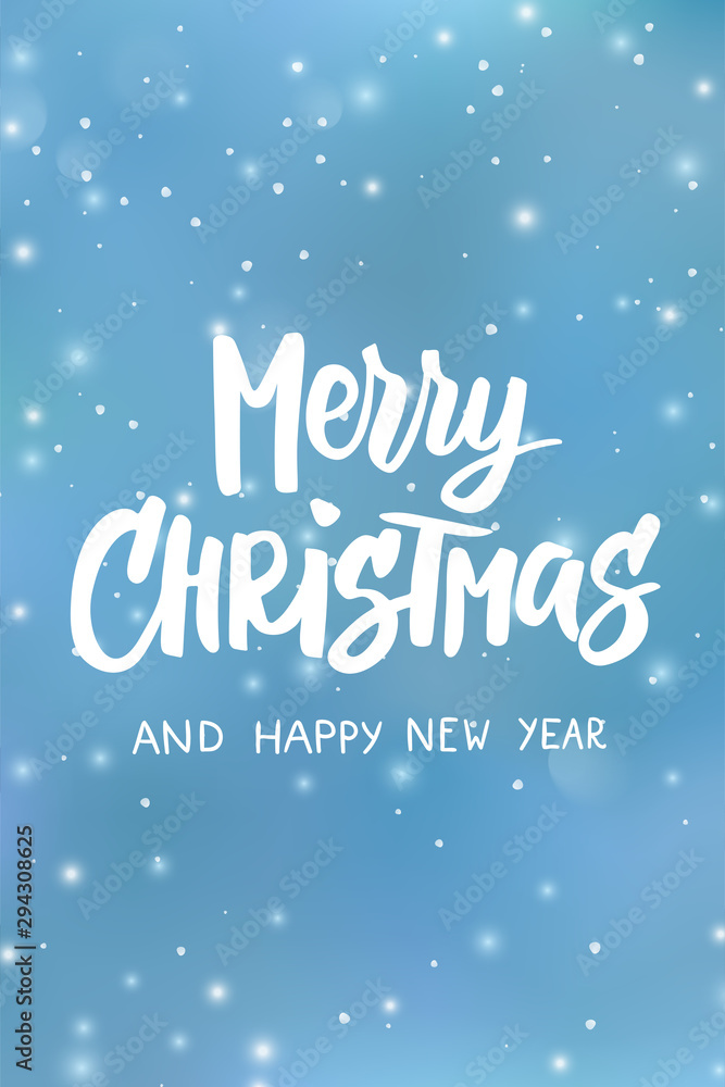 Vector holiday background with falling snow. Merry Christmas and Happy New Year text, typography Vector holiday background with falling snow. Merry Christmas and Happy New Year text, typography