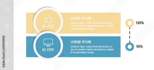 Vector infographic flat template circles for two label, diagram, graph, presentation. Business concept with 2 rectangles. For content, flowchart, step for step, timeline, workflow, marketing