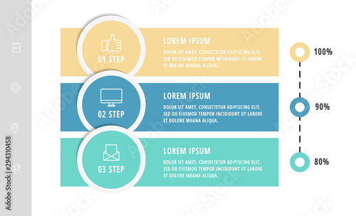 Vector infographic flat template circles for three label, diagram, graph, presentation. Business concept with 3 rectangles. For content, flowchart, step for step, timeline, workflow, marketing