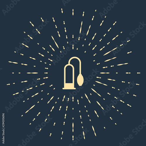 Beige Penis pump icon isolated on dark blue background. Penis enlarger. Sex toy for men. Vacuum pump with a blower to increase the penis. Abstract circle random dots. Vector Illustration