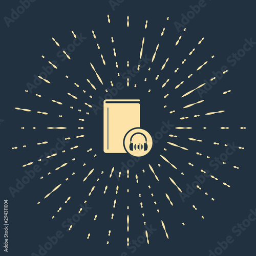 Beige Audio book icon isolated on dark blue background. Book with headphones. Audio guide sign. Online learning concept. Abstract circle random dots. Vector Illustration