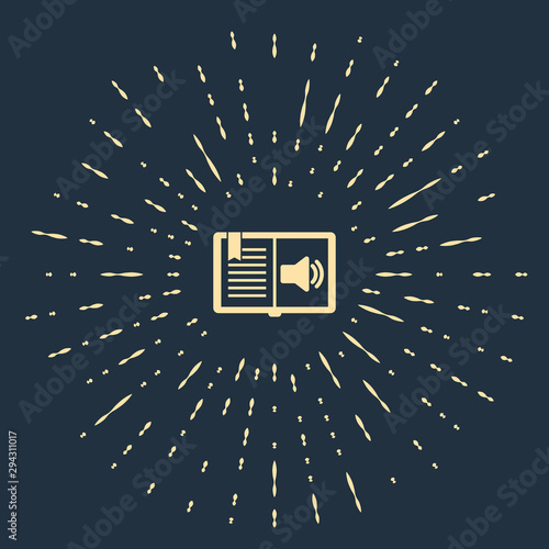 Beige Audio book icon isolated on dark blue background. Audio guide sign. Online learning concept. Abstract circle random dots. Vector Illustration