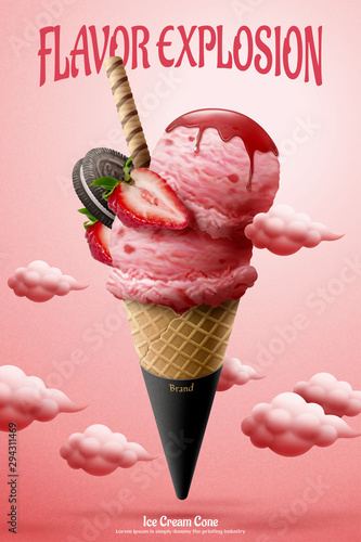 Strawberry ice cream cone ads
