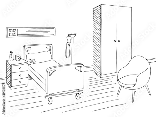 Hospital ward graphic black white interior sketch illustration vector