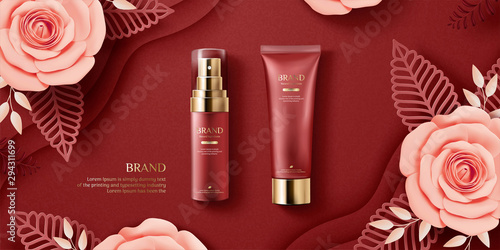 Elegant paper art cosmetic ads