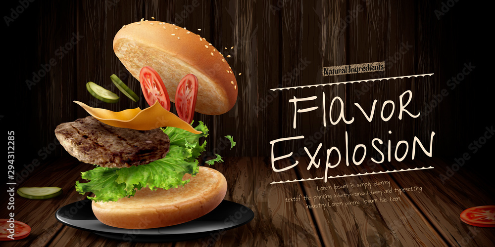 Delicious hamburger ads - obrazy, fototapety, plakaty 