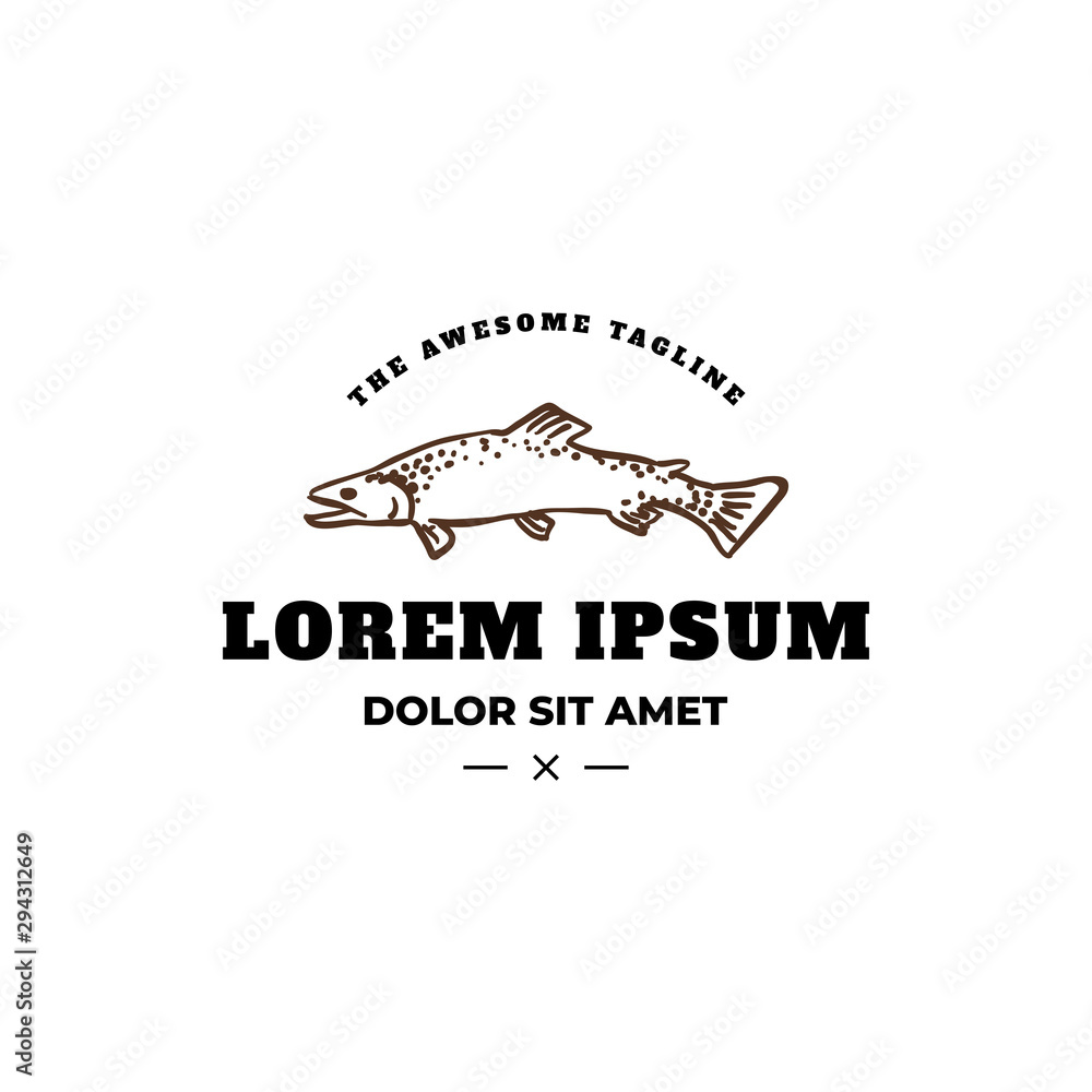 Trout fish hipster logo adventure template