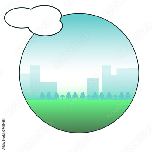 City landscape icon. Circle surrounded view. Cloud, bubble outside the frame