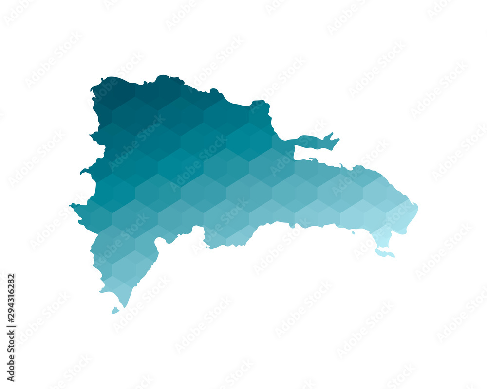 Vector isolated illustration icon with simplified blue silhouette of Dominican Republic map. Polygonal geometric style. White background