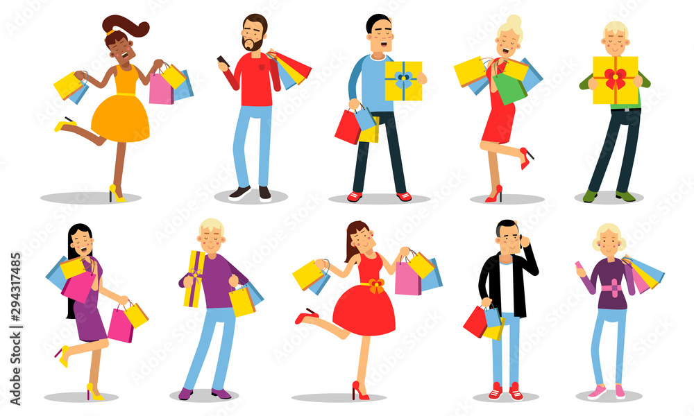 Big Set Of Ten Vector Illustrations With Shopping Concept