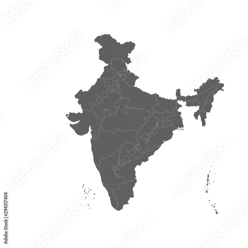 Vector illustration of grey India map. Vector map.