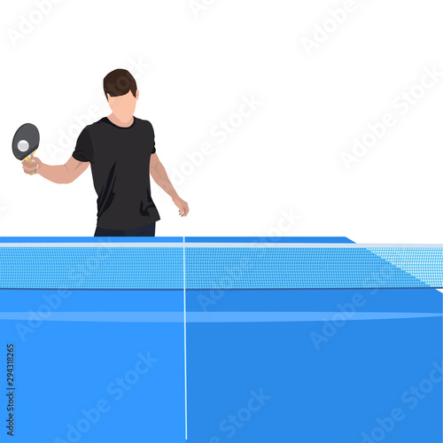 Ping pong game player and equipment, vector isolated illustration