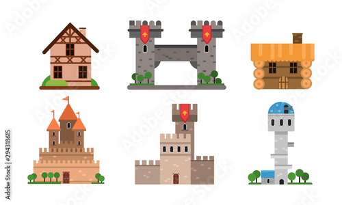 Different Types Of Buldings And Houses Flat Vector Illustration Set