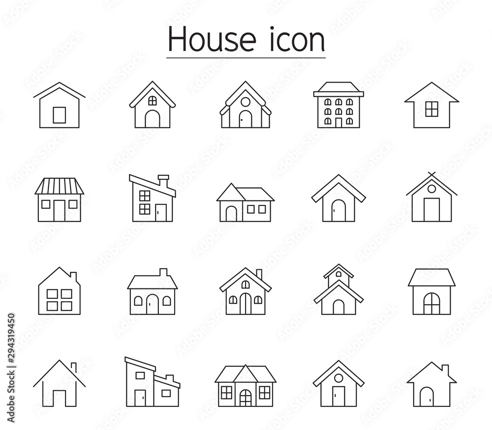 House icon set in thin line style House icon set in thin line style