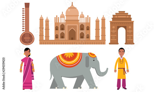 Vector Illustration Set With Indian Culture Symbols Isolated On White Background