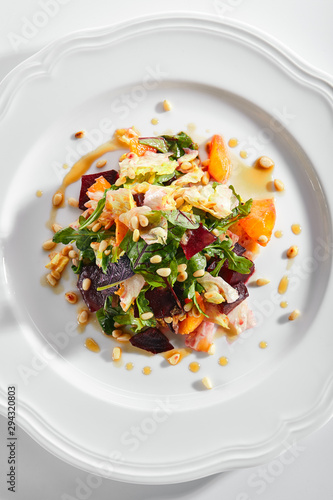 Salad with Beetroot, Cream Cheese, Orange and Pine Nuts