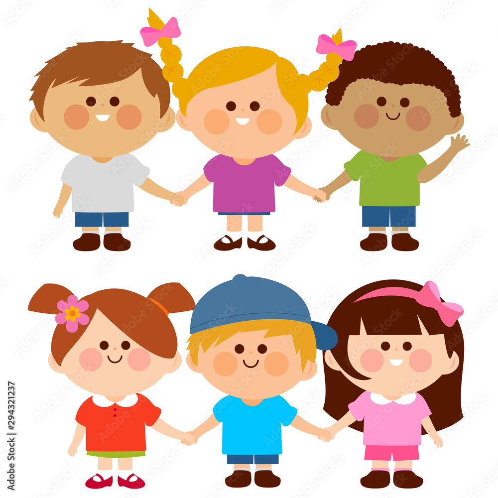 Diverse group of children holding hands. Vector illustration Diverse group of children holding hands. Vector illustration