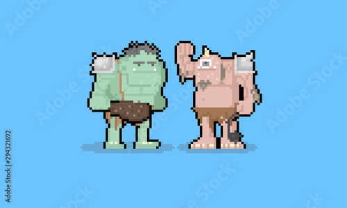 Pixel art cartoon troll character.