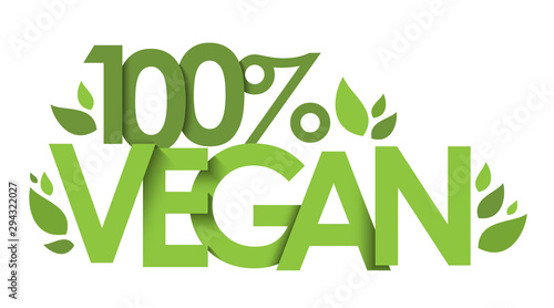 100% VEGAN green vector typography with leaves
