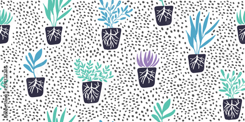 Organic garden plant minimalistic seamless pattern