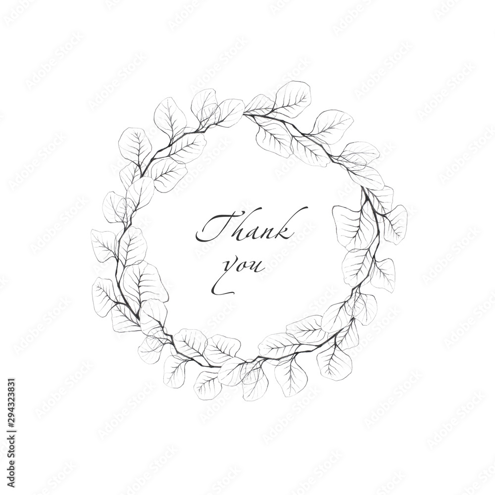 Hand drawn wreath with eucalyptus branch Hand drawn wreath with eucalyptus branch
