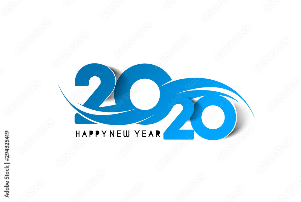 Naklejka premium Happy New Year 2020 Text Typography Design Patter, Vector illustration.