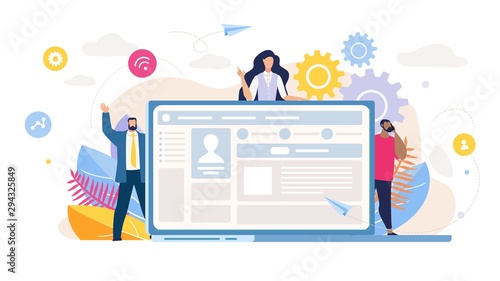 Cartoon People Characters and Big Computer Monitor