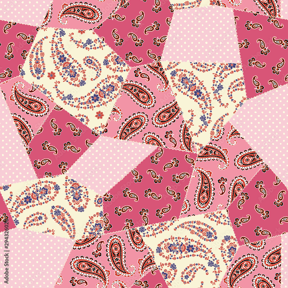 Naklejka premium Beautiful paisley design patchwork pattern material,