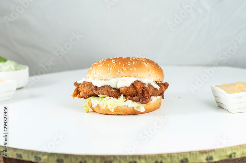 Chicken burger with white background 