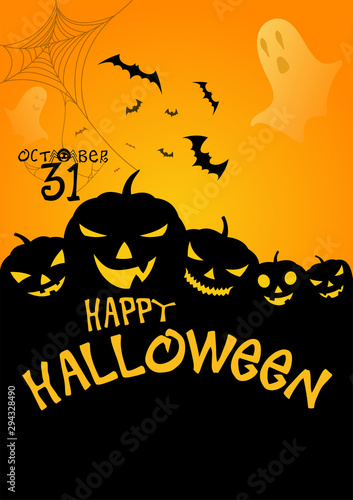 Halloween Flyer or banner  with chimeric pumpkins. Design template