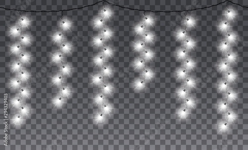 Seamless Light garlands. Xmas winter holidays vertical lighting with white light bulbs. Christmas festive vector decoration. Illustration lighting xmas, lightbulb glowing, holiday celebration