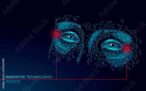 Low poly female eyelid face laser skin treatment. Rejuvenation procedure beauty salon eye care. Clinic medicine cosmetology innovation technology. 3D polygonal rendering vector illustration