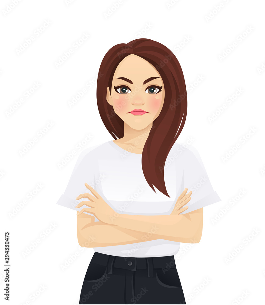 Portrait of casual business woman with angry face emotion isolated vector illustration Portrait of casual business woman with angry face emotion isolated vector illustration