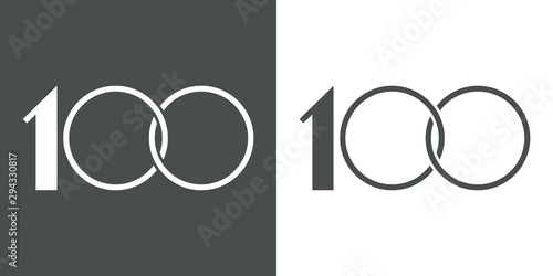 Logotipo número 100 con ceros entrelazados en gris y blanco