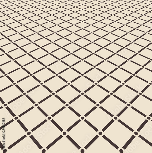 Abstract brown square with circle joint pattern floor on light brown perspective background.