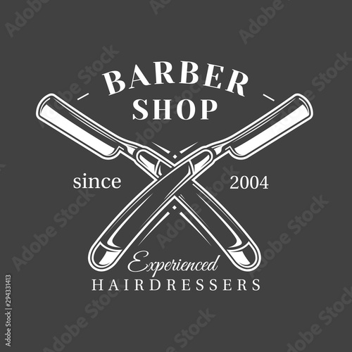 Barbershop label isolated on black background