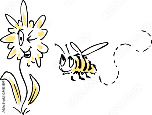 Bee and flower - spring illustration