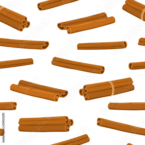 Cinnamon sticks seamless pattern isolated on white.