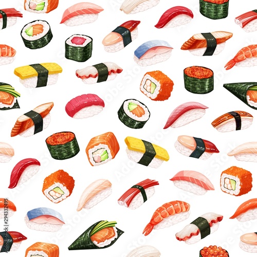 Seamless pattern sushi rolls