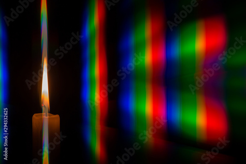 Photo diffraction light candles on the two diffraction gratings photo