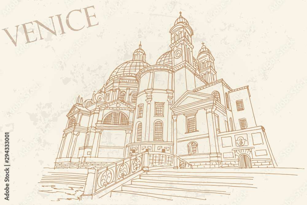 vector sketch of Basilica Santa Maria della Salute, Venice, Italy.