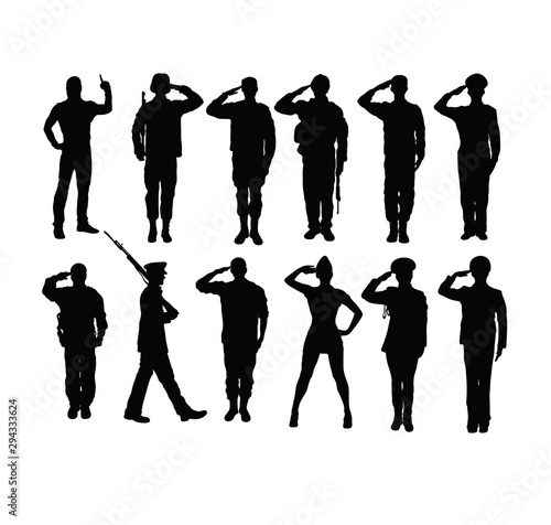 Saluting Soldier and Army Force Silhouettes, art vector design 