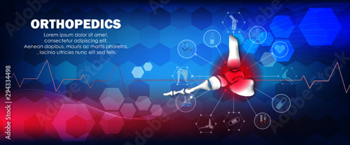 Molecular structure knee injury pain background. Abstract traumatology and orthopedics with the molecule Hexagon, science, and technology, the hospital for body joints, anatomy. Vector illustration